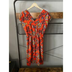 Lands' End V-Neck Floral Orange Dress | 2